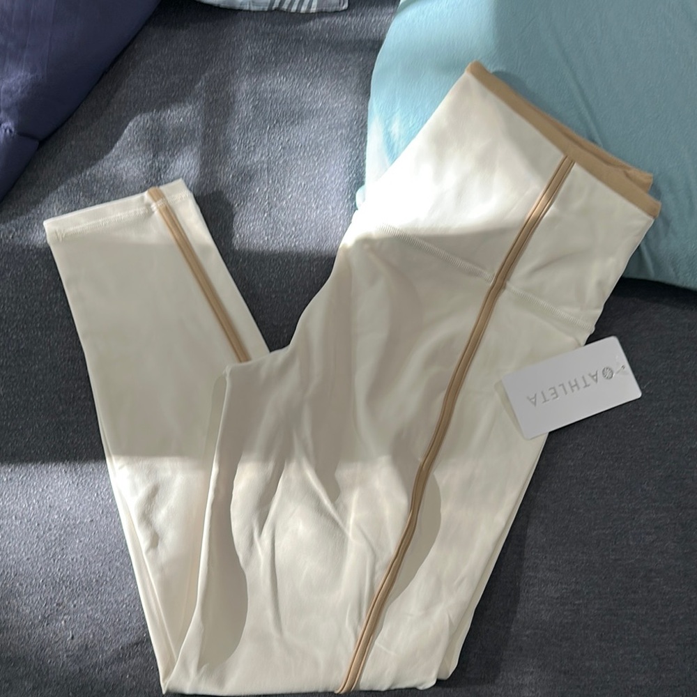 Athleta Cream Leggings with Tan Accents